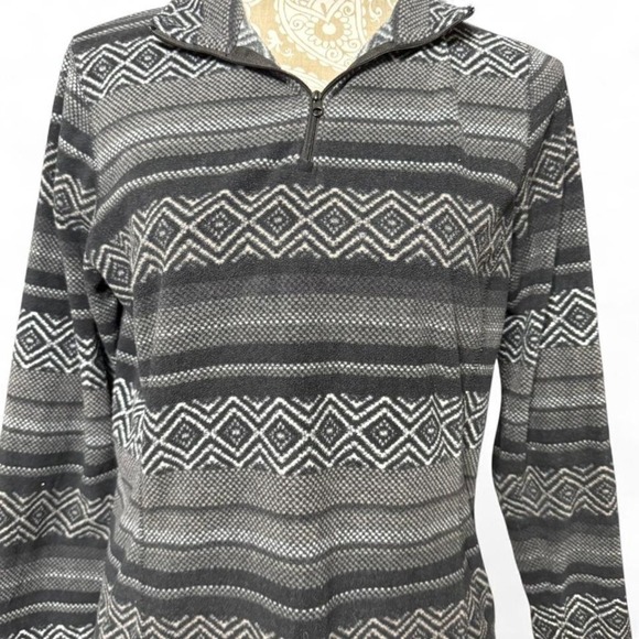 Eddie Bauer Geometric Stripe Fleece Quarter Zip Hoodie Women's Medium Pullover - Picture 2 of 6
